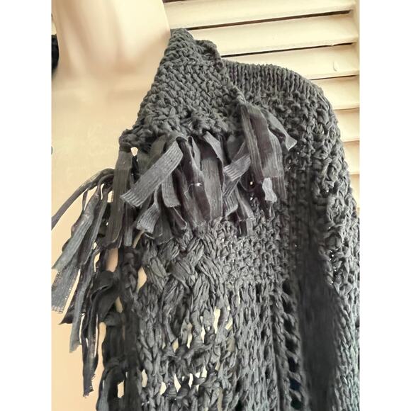 Chico's‎ boho retro fringed short caridgan open weave size 1 grunge stunning - Picture 2 of 6